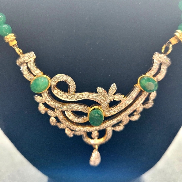 Zircone Pendant Necklace With Sapphier And Emerald - Picture 4 of 7